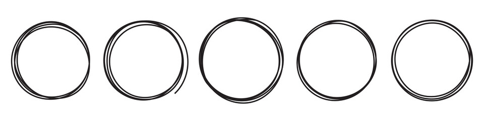 Set of hand drawn circles frames on white background