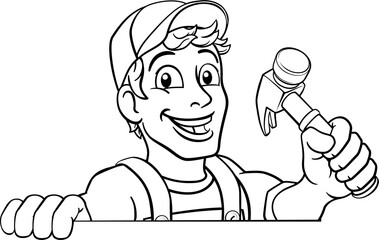 Handyman Hammer Cartoon Man DIY Carpenter Builder