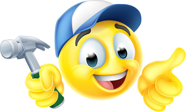 Handyman Cartoon Emoji Emoticon Face With Hammer