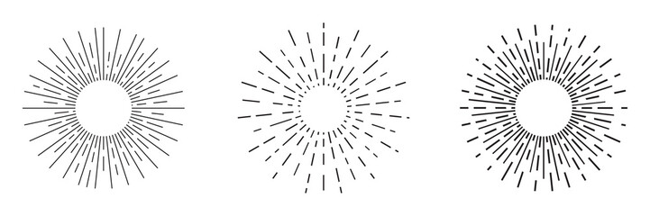 Obraz premium Set of sunbeams hand drawn, line drawing.
