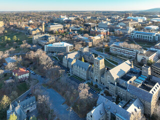 11-19-2022, Early morning aerial autumn image of the area surrounding the City of Ithaca, NY, USA	