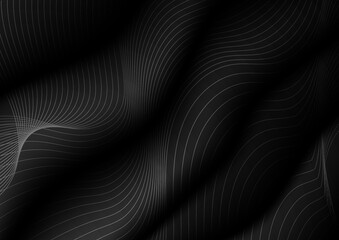Abstract wave curve vector line in black background. Modern wavy line pattern (wave curves). Premium stripe texture for banner, business background. Shiny luxury vector template