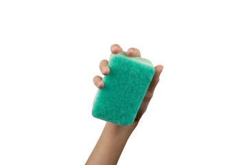 Female hand holding a sponge with no background