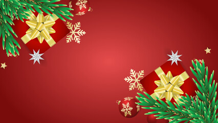 Frame Christmas on red background with gift  pin leaf  and element in Christmas holiday , Flat Modern design , illustration Vector EPS 10