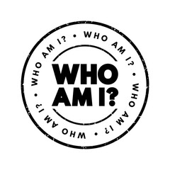 Who Am I Question text stamp, concept background