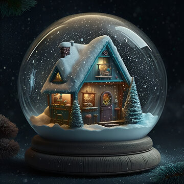 image of a beautiful snow globe, with a nice cabin, inside
