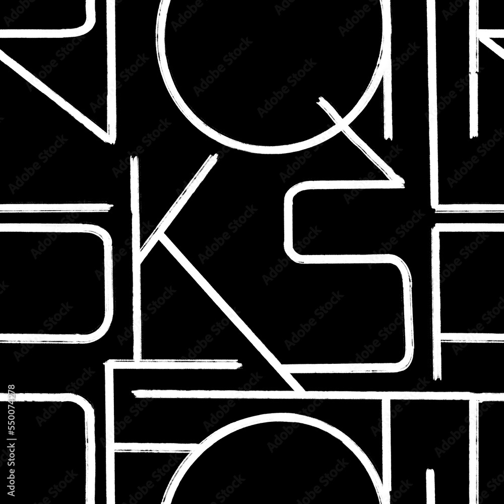 Fototapete seamless pattern with hand drawn letters. black and white alphabet written with a brush. handwritten