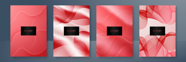 Fototapeta premium Abstract red gold cover flyer background with line. Abstract red luxury background with golden line, paper cut style 3d. Modern dark red and gold cover abstract background. Vector Illustration
