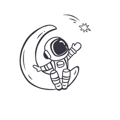 cute astronaut sitting on the moon.Doodle.Vector illustration