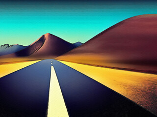 Fototapeta na wymiar Mountain road digital painting illustration
