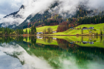 Fototapeta premium The Hintersee Lake at rainy day in Germany
