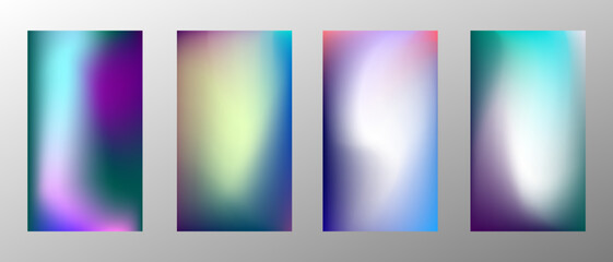 Naklejka premium Abstract bright gradient background. Set of 4 backgrounds. Creative modern vector illustration. Holographic spectrum for coating.