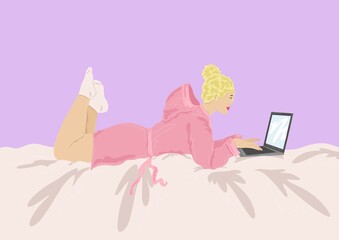 Girl working on laptop at home