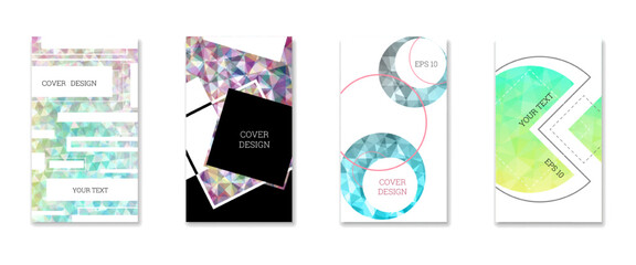 Cover design. Set of 4 covers. Imitation of crumpled paper. Unusual bright abstract background for magazine, book, splash, banner, vector. Imitation of crumpled paper