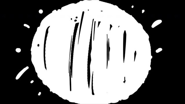 Throw a snowball on a black screen. Animation of a cartoon shot with flow around. Christmas crossing with snow in 4k with alpha channel.