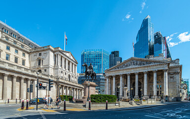Bank of England und Royal Exchange in London - obrazy, fototapety, plakaty