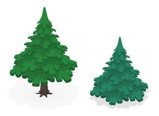 Two pine trees in cartoon style