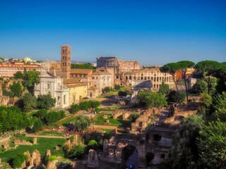 Obraz premium Aerial view of the Roman Forum and the Colosseum, Rome, Italy