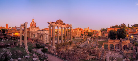 Naklejka na ściany i meble Aerial view of the Roman Forum at sunset, Rome, Italy