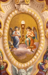 Fensteraufkleber ROME, ITALY - AUGUST 28, 2021: The symbolic neo-baroque fresco of angels with the Eucharist in the church Oratorio di San Francesco Saverio by unknown artist of 19. cent. © Renáta Sedmáková