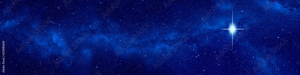 Wall mural christmas star in night sky web banner. space background.