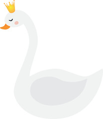 Vector illustration of white swan character in crown in cartoon style
