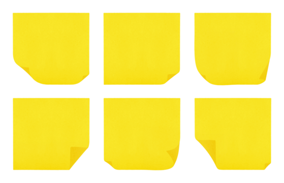 Yellow sticky notes, post-it notes, stick-on notes on transparent background, extracted, png file