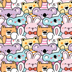 Seamless Pattern of Cute Cartoon Animal Illustration Design