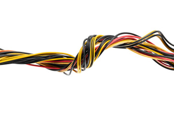 Multicolored cable isolated on white background. Colorful tangled ethernet computer wires 