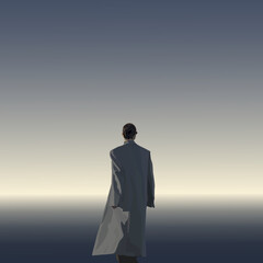 Obraz premium silhouette of a woman in a coat on the background of the sea