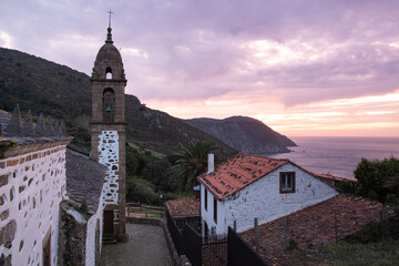 Fototapeta na wymiar Church of San Andres de Teixido on the shores of the Atlantic Ocean, Serra da Capelada, A Coruña 