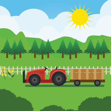 Illustration Of Hayride Cartoon Flat Vector Design