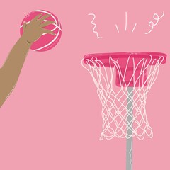 Hand throwing ball into basketball hoop © Holly
