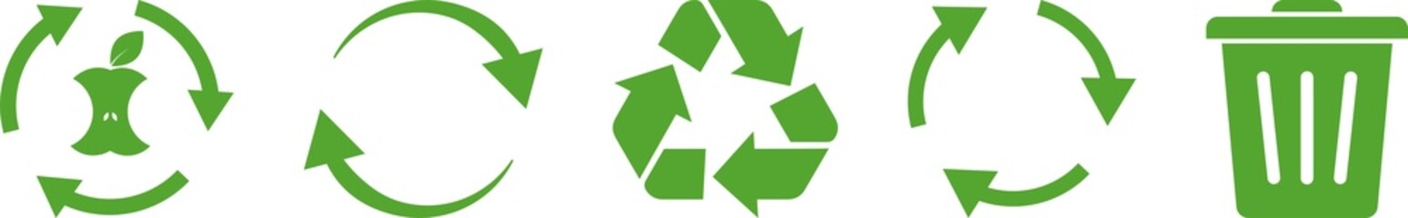 Set of green recycle icons. Ecology green signs. Vector illustration isolated on white background