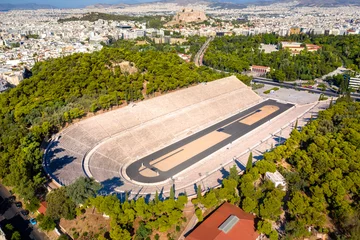 Gordijnen Panathenaic stadium in Athens, Greece (hosted the first modern Olympic Games in 1896), also known as Kalimarmaro © gatsi