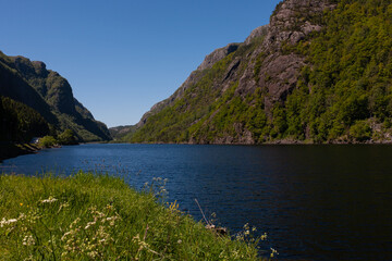 Fototapeta na wymiar View at Hovsvatnet lake Norway in a summer day