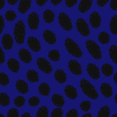 vector rough ethnic circle black wafted brush stroke lines seamless pattern on blue