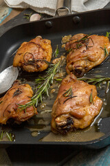 Roasted chicken thigh with rosemary and garlic