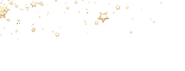 Banner with golden decoration. Festive border with falling glitter dust and stars.