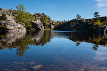Fototapeta na wymiar Lake on the way to Preikestolen Norway