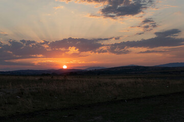 Beautiful sunset over Stara Planina in Bulgaria