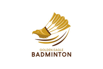 Badminton logo design with a feather shuttlecock combined with an eagle's head