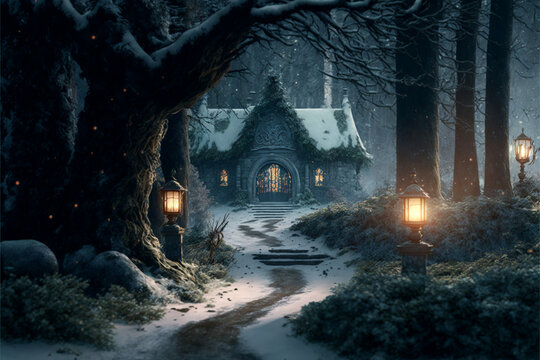 winter night in the woods