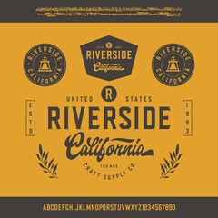 Riverside. California. Octagonal and Script Font with many alternate characters. Vector