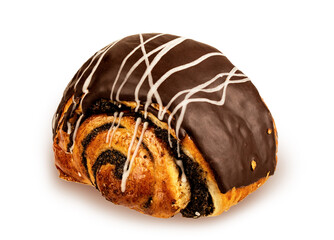 Chocolate bun isolated white background
