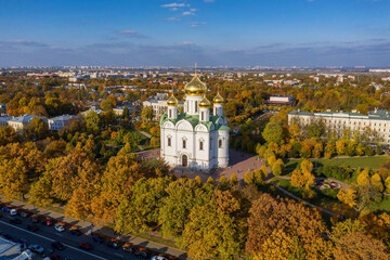 The city of Pushkin. Cathedral of St. Catherine the Great Martyr. Aerial view.