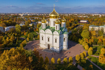 The city of Pushkin. Cathedral of St. Catherine the Great Martyr. Aerial view.