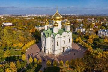 The city of Pushkin. Cathedral of St. Catherine the Great Martyr. Aerial view.