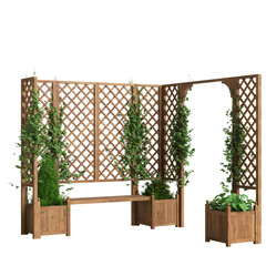 3d illustration of bench planter with trellis isolated on black background