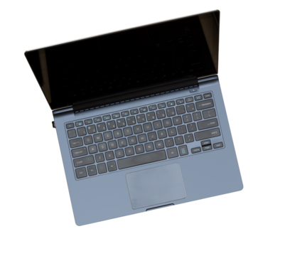 Overhead top view of isolated laptop